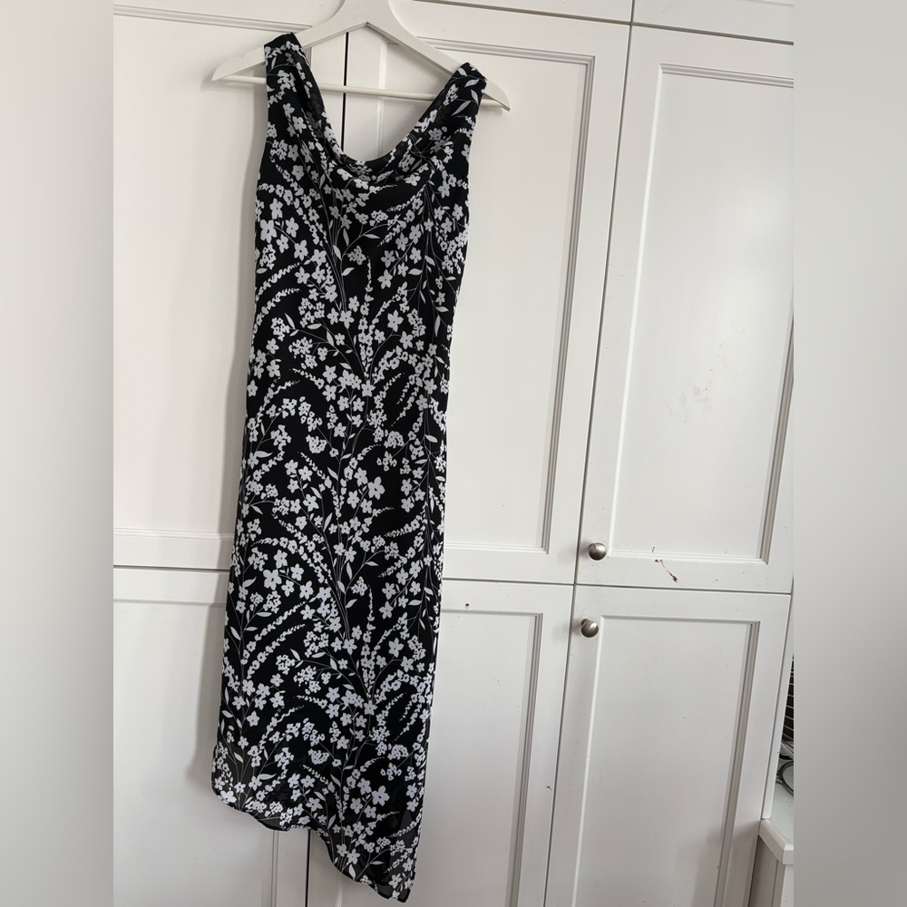Jessica Y2K Asymmetrical Black and White Floral Maxi Dress